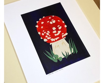 Fly Agaric / Amanita - original artwork cut-paper collage // Mushroom / Fungi / Toadstool Art / Home Decor / Flowers & Plants Illustration