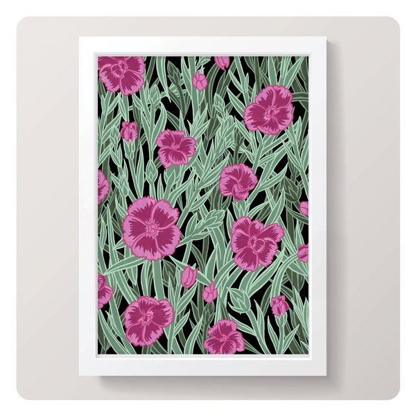 Dianthus - Art Print // Illustrated Botanical Wall Art / Illustration Poster / Flowers & Plants Drawing / Home Decor