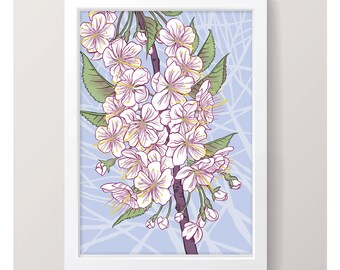 Blossom - Lámina artística // Arte mural botánico ilustrado / Póster ilustrado / Dibujo de flores y plantas / Decoración del hogar