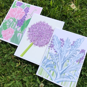 3 Pack Floral All Occasion Blank Cards / 3 Unique Colourful Designs / Set 1 / Botanical Greetings
