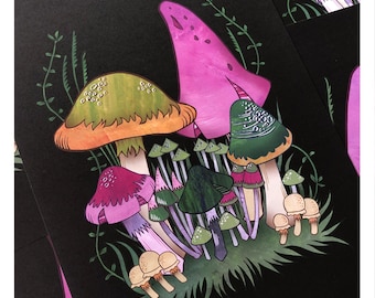 Mushroom print / Fungi print / Toadstools - Art Print #1 // Illustrated Botanical Wall Art / Illustration Poster / Home Decor