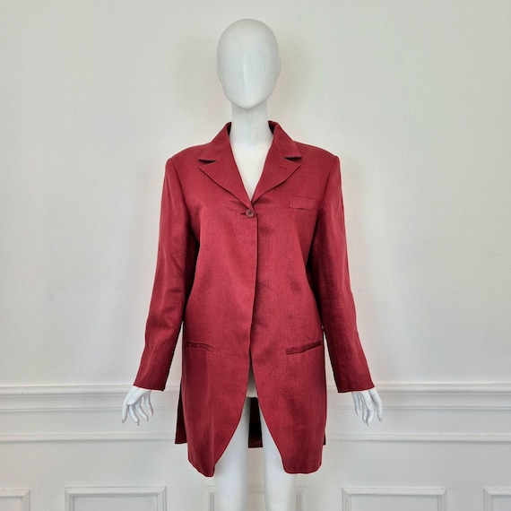 Romeo Gigli, Callaghan by Romeo Gigli | Giacca lunga in lino rosso ciliegia 1990