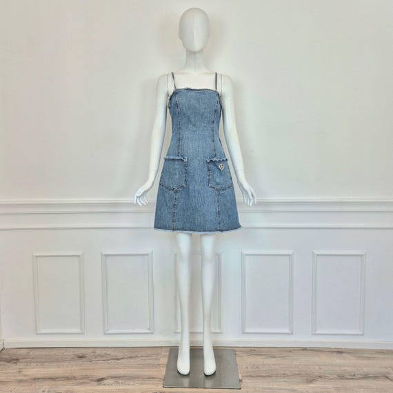 moschino denim dress Jeans Long in Fantasy Print a frayed edge Stretch Denim Dress