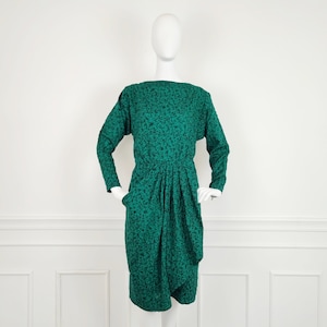 Saint Laurent Rive Gauche – Grünes und schwarzes Vintage-Kleid