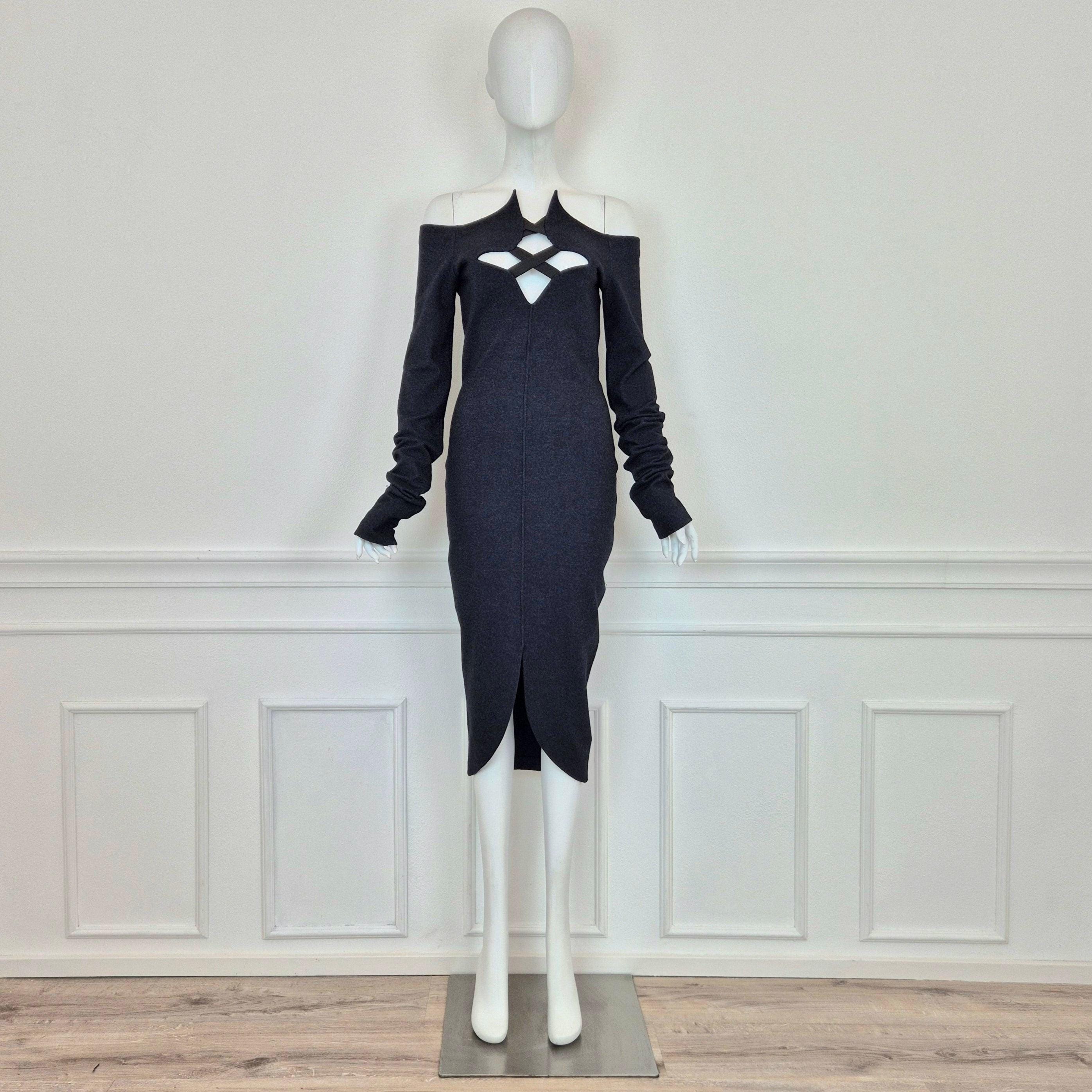 Romeo Gigli | Gray dress with spikes and crossover 1991
