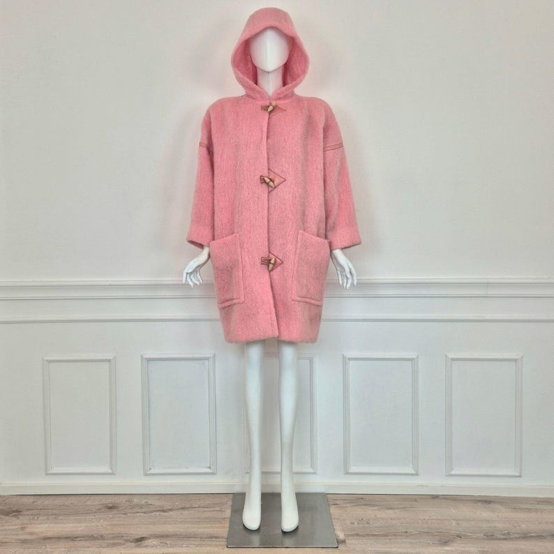 Courreges | Vintage pink wool and leather duffle coat image 1