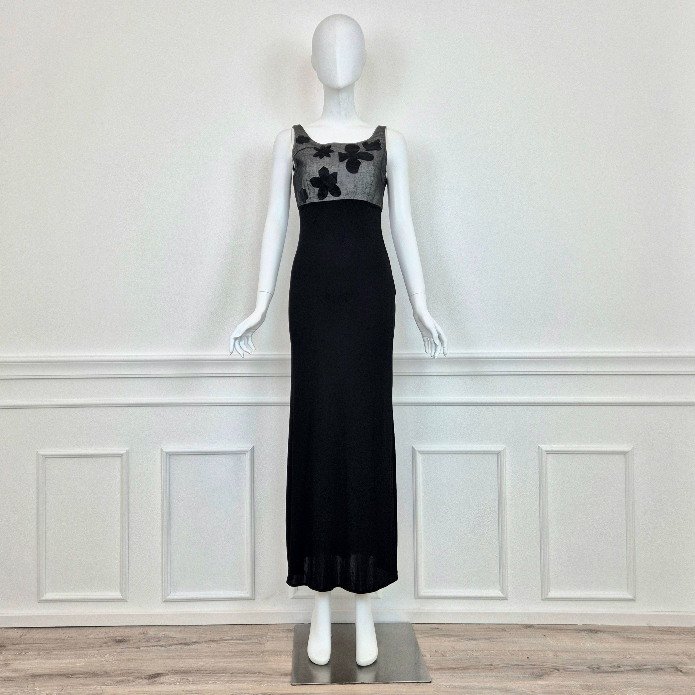 Moschino AW ドレス-ロング ブラック系 Made In Italy MOSCHINO BLACK & WHITE TEXT MAXI DRESS WITH SIDE SLIT 2000S