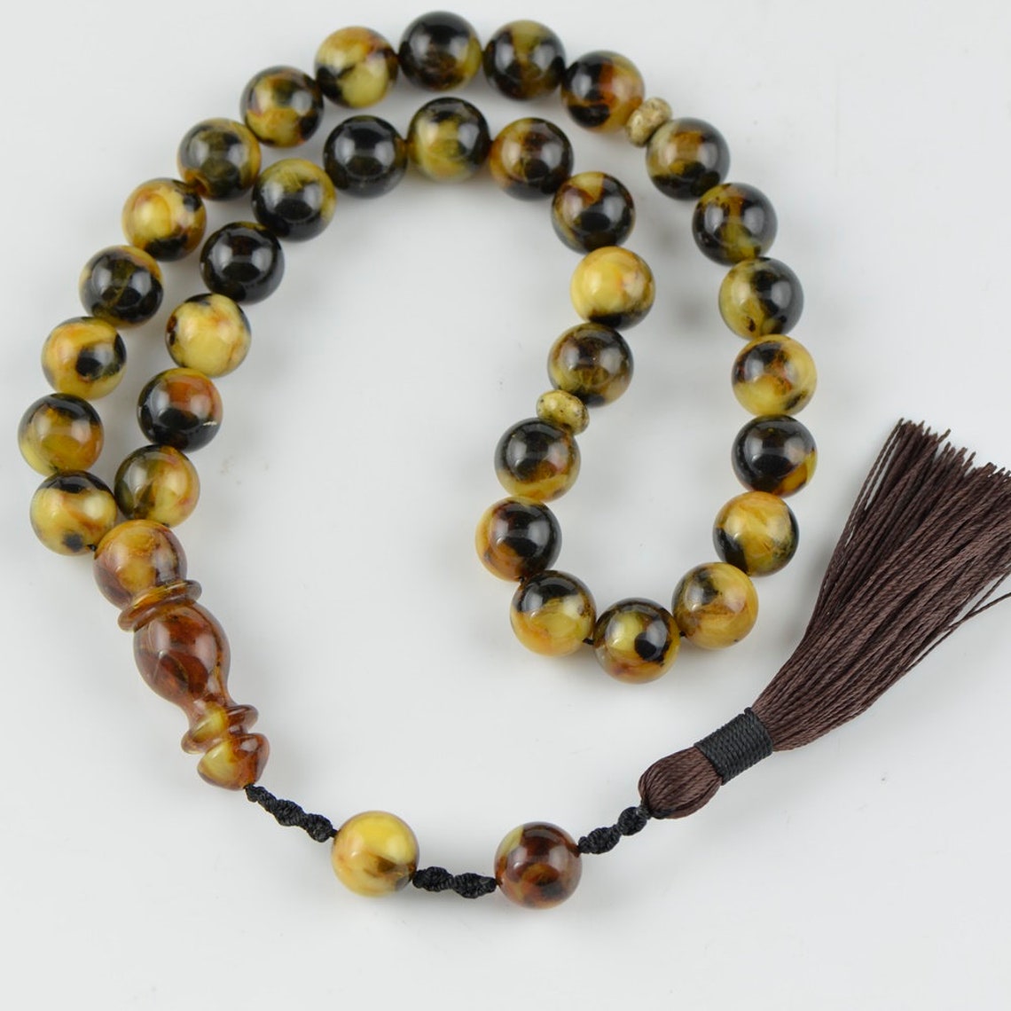 Misbaha Prayer Beads, 11mm Beads, 11mm Amber, Modified Amber, Pressed