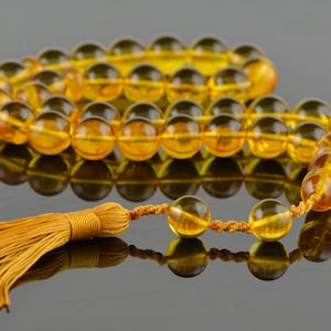 Yellow tesbih, Yellow amber rosary, Yellow kehribar, Yellow Misbaha, Islamic wedding gift, 12mm beads