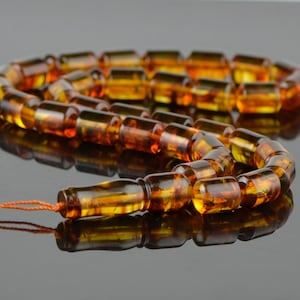 Mala prayer rosary, Baltic amber modified beads, 9x12,5mm beads, Tube beads, Tesbih