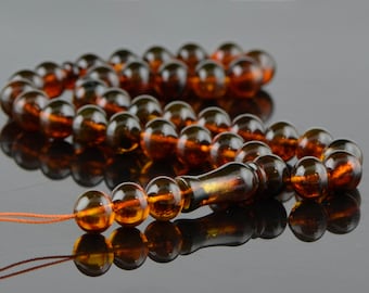 Damla tesbih, Baltic amber, 12x11mm 33 beads, Modified amber, Islamic tesbih, Kehribar