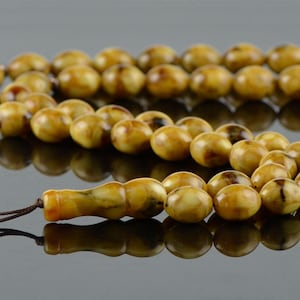 Mala prayer beads, Tesbih amber beads, Islamic rosary, Amber rosary, Modified amber beads, 10x12,5mm