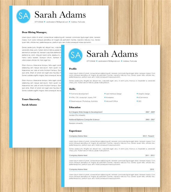 CV Resume Cover Letter Modern Blue Template Instant Word