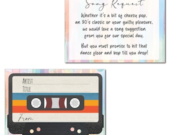 25 or 50 Shabby Chic Song Request Cards - Double Sided Retro Cassette Design for Wedding Invitations