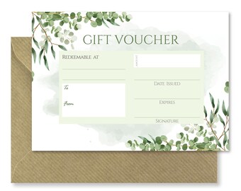 Blank Gift Vouchers & Envelopes - Double Sided Abstract Botanical Leaf Design