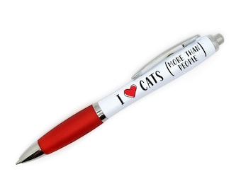 I LOVE CATS (More Than People) Pen with Red Heart - Red Grip with Black Ink
