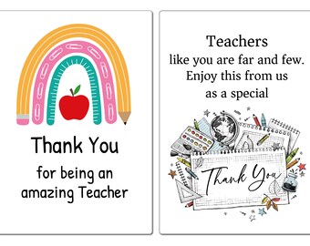 2 Pack - Thank You Teacher Wine Bottle Labels - Perfect End of Year Teacher Gift - Rainbow/Thank You Designs