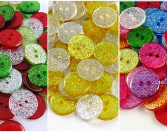 15mm Glitter Sparkly Buttons - 12 Beautiful Colours to Choose from