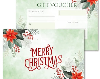 Blank Merry Christmas Gift Vouchers & Envelopes - Double Sided Holly Leaf Design