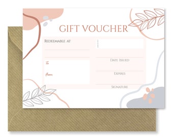 Blank Gift Vouchers & Envelopes - Double Sided Abstract Rose Gold Leaf Design