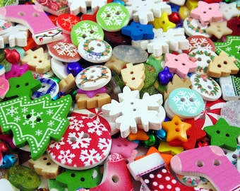50g Christmas Mixed Buttons & Embellishments (Approx 150 Buttons)