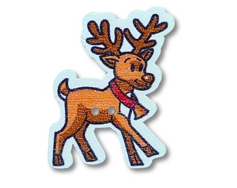 Pack of 30 - Wooden Rudolph Reindeer 35mm Christmas Novelty Buttons