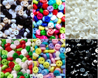 50 x 6mm Mini Buttons - Mixed, Black, White, Xmas, Pastels, Natural