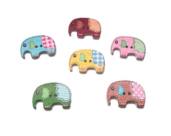 25 x Wooden Elephant Buttons - Perfect for Crafts, Sewing, Cards (25mm x 18mm)