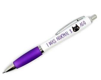 I Was Normal 3 Cats Ago Pen with Black Cat Face - Purple Grip with Black Ink
