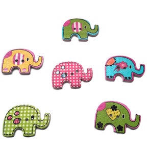 25 x Wooden Elephant Buttons - Perfect for Crafts, Sewing, Cards (29mm x 21mm)