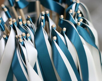 50PCS Wedding Wands with double ribbon no bell Wand Streamers Ribbon sticks Magic fairy Wands For Wedding decors Bridal shower