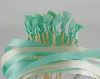 50PCS Wedding Wands with Double ribbon no bell Wand Streamers Ribbon sticks Magic fairy Wands For Wedding decors Bridal shower