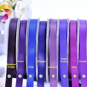 10 yards, 1/4&quot;, 3/8&quot;, 5/8&#39;&#39;, 3/4&#39;&#39;, 7/8&#39;&#39;, 1‘’ Satin ribbon, Purple II, Shadow Purple  Plum Viola  Grappa Amethyst Regal Purple Ultra Purple