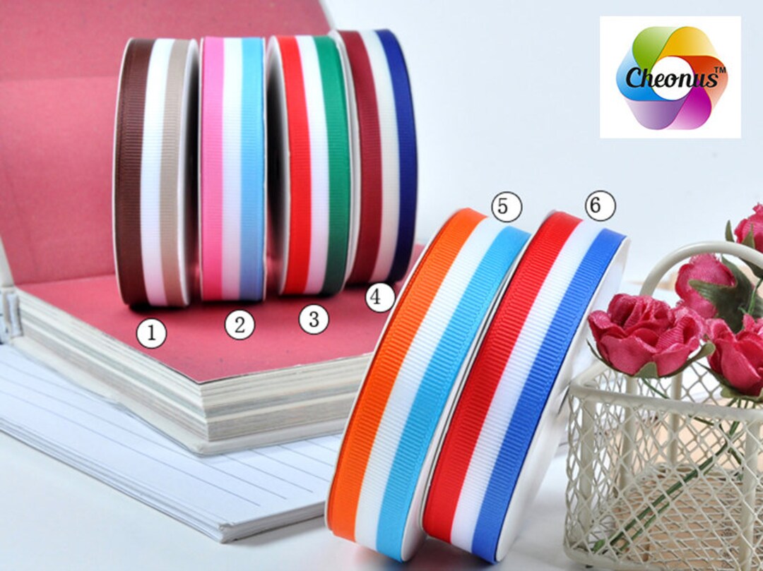 One Inch Ribbon Varigated 5 Yards, 1 Inch 1'' 25mm Grosgrain Ribbon Striped Flag Tricolor Flag ...