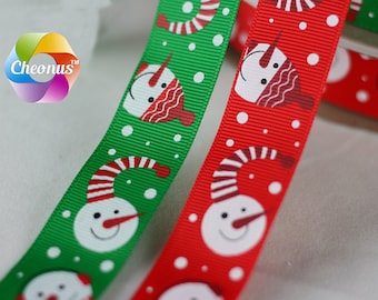 10 yardas 2 colores mezcla, 1 pulgada 1'' 25mm, cinta Grosgrain, hombre de nieve de Navidad, cinta impresa
