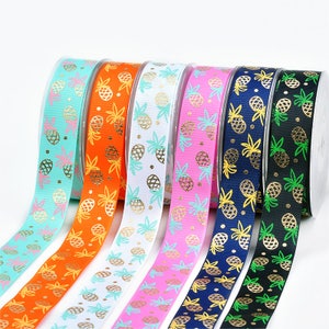 10 yards 1 inch 1&#39;&#39; 25mm Grosgrain ribbon Sping, Gilding Pineapple Eucomis comosa, printed ribbon