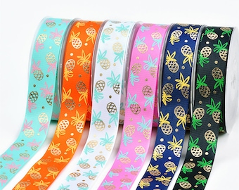 10 yardas 1 pulgada 1'' 25mm Grosgrain cinta Sping, Dorado Piña Eucomis comosa, cinta impresa
