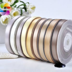 10 yards, 1/4&quot;, 3/8&quot;, 5/8&#39;&#39;, 3/4&#39;&#39;, 7/8&#39;&#39;, 1‘’Satin ribbon, Light brown I, Carmandy Candlenlight buttermilk Taupe Tan Candied Ginger Fossil