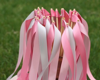 50PCS Wedding Wands with triple ribbon no bell Wand Streamers Ribbon sticks Magic fairy Wands For Wedding decors Bridal shower