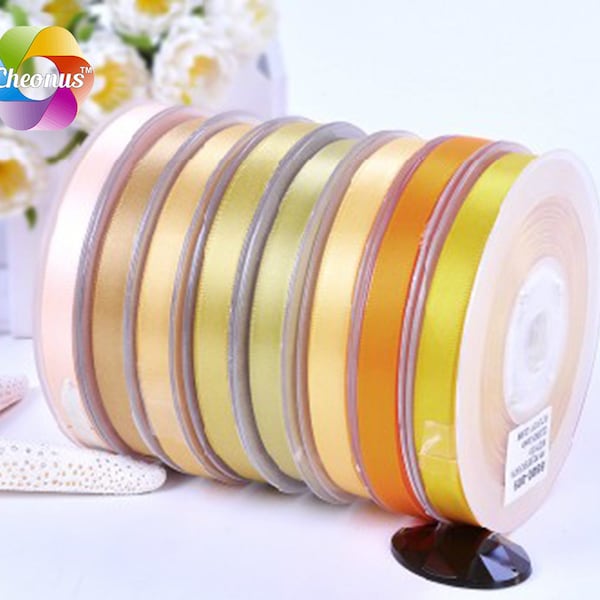 10 yards, 1/4", 3/8", 5/8'', 3/4'', 7/8'', 1‘’Satin ribbon, Yellow II, Petal Peach  Pale Gold  Old Gold  Golden Olive  Tangerine  Dandelion