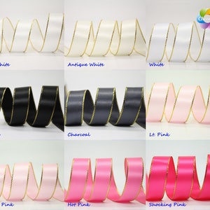 100 yards, Gold Metallic Edge Satin Ribbon, 35 colors Available,  3/8&quot;, 5/8&#39;&#39;(16mm), 7/8&quot;(22 mm), 1.5&#39;&#39; for gift package, Part One