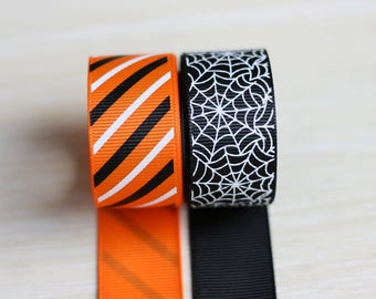 10 yardas 2 colores para la elección, 1 pulgada 1'' 25mm Cinta Grosgrain Halloween, raya, Spider's Web cinta impresa