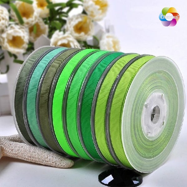 100 yards, Ruban Grosgrain en polyester, Vert, 1/4"(6 mm),3/8"(9 mm),1/2(13 mm),5/8"(16 mm),3/4"(19 mm),7/8"(22 mm),1"(25 mm)