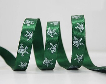 10 yards, 3/8 inch 3/8'' 9 mm, Satin ribbon, Christmas, snowflake,  printed ribbon