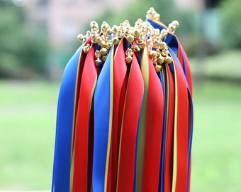 Customized 50PCS Wedding Wands with Double or triple ribbon and bell  Party Wand Streamers Ribbon sticks Magic fairy Wands forWedding decors