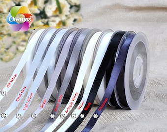 10 yards, 1.5", 38mm, 1.5 inch, Double faced Satin Ribbon, Black White Grey, satin for wedding