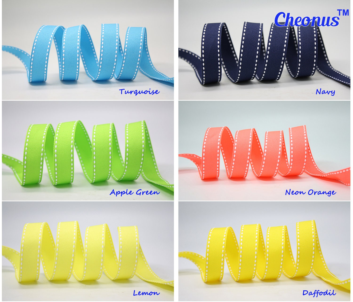 100 Yards, Grosgrain Ribbon With Thread Stitching, 35 Colors Available ...