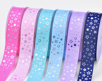 10 yardas 1 pulgada 1'' 25mm Grosgrain cinta Sping, Silvering Stars, cinta impresa