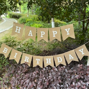 HAPPY BIRTHDAY Burlap Banners,Jute,Hessian,Birthday,Baby Shower,Party Decor,Photo Prop