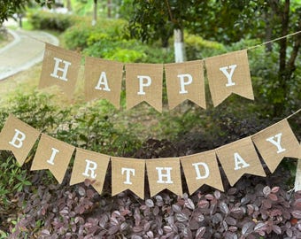 HAPPY BIRTHDAY Burlap Banners,Jute,Hessian,Birthday,Baby Shower,Party Decor,Photo Prop